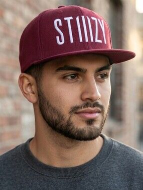 Stiiizy Dark Red Burgundy 6 Panel A-Frame Snapback Hat White Lettering OSFA
